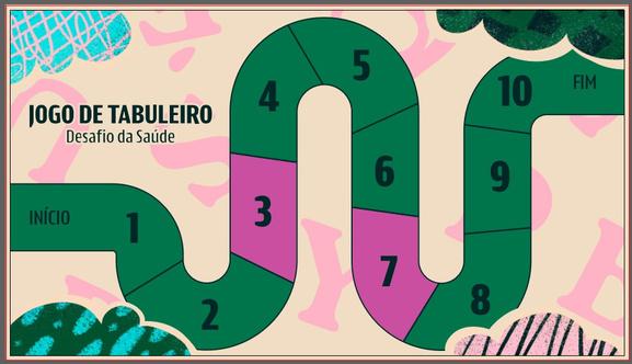 Tabuleiro do jogo Desafio da Saúde, com casas numeradas de 1 a 10